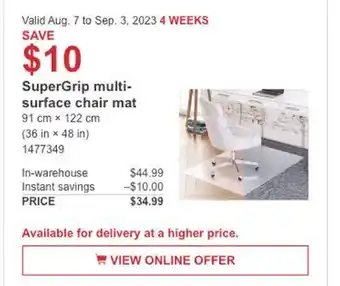 Costco Supergrip multi-surface chair mat offer