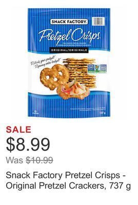 Costco Snack factory pretzel crisps - original pretzel crackers, 737 g offer