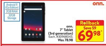 Walmart Onn 7 tablet (3rd generation) offer
