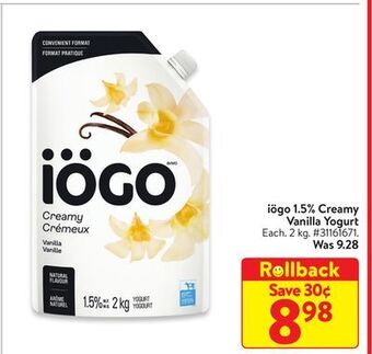 Walmart Iögo 1.5% creamy vanilla yogurt offer