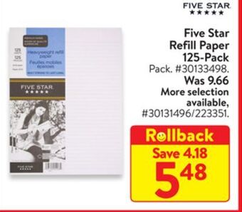 Walmart Five star refill paper 125-pack offer