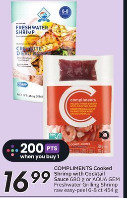 Sobeys Compliments cooked shrimp with cocktail sauce offer