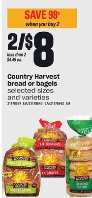 Independent Grocer Country harvest bread or bagels offer