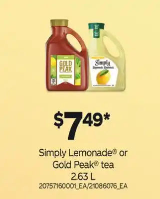 Independent Grocer Simply lemonade® or gold peak® tea, 2.63 l offer