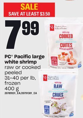 Loblaws Pc® pacific large white shrimp, 400 g offer