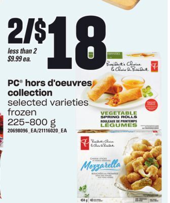 Independent Grocer Pc® hors d'oeuvres collection, 225-800 g offer