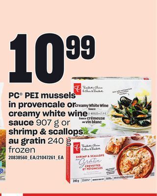 Independent Grocer Pc® pei mussels in provencale or creamy white wine sauce, 907 g or shrimp & scallops au gratin, 240 g offer