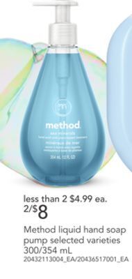 Loblaws Method liquid hand soap pump, 300/354 ml offer