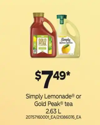 Loblaws Simply lemonade® or gold peak® tea, 2.63 l offer