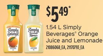 Fortinos Simply beverages® orange juice and lemonade offer