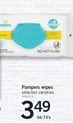 Fortinos Pampers wipes, 56-72's offer