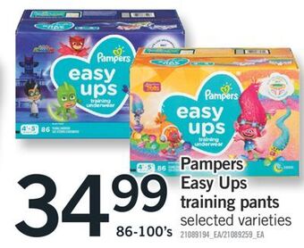 Fortinos Pampers easy ups training pants, 86-100's offer