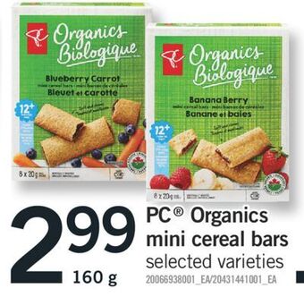 Fortinos Pc® organics mini cereal bars, 160 g offer