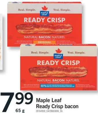Fortinos Maple leaf ready crisp bacon, 65 g offer