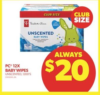 Real Canadian Superstore Pc® 12x baby wipes, 1200's offer