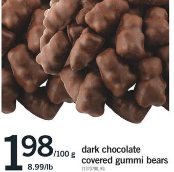 Fortinos Dark chocolate covered gummi bears, 8.99/lb offer