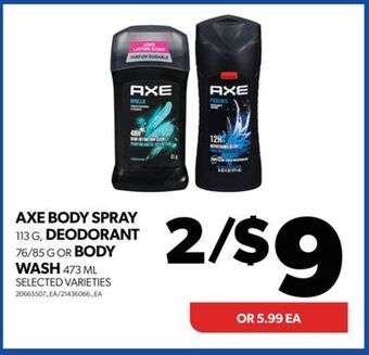 Real Canadian Superstore Axe body spray, 113 g, deodorant, 76/85 g or body wash, 473 ml offer