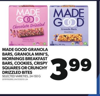 Real Canadian Superstore Made good granola bars, granola mini's, mornings breakfast bars, cookies, crispy squares or crunchy drizzled bites, 24-150 g offer
