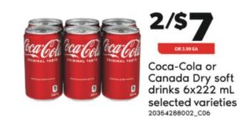 Real Canadian Superstore Coca-cola or canada dry soft drinks, 6x222 ml offer