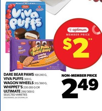 Real Canadian Superstore Dare bear paws, 168-240 g, viva puffs, 300 g, wagon wheels, 315/360 g, whippet's, 230-285 g or ultimate, 290/300 g offer