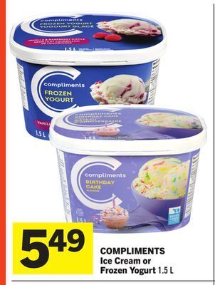 Foodland Compliments ice cream or frozen yogurt 1.5 l offer