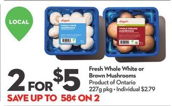 Longo's Fresh whole white or brown mushrooms offer