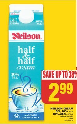 No Frills Neilson cream 5%,10%, 1 l or 18%,35%, 473 ml offer