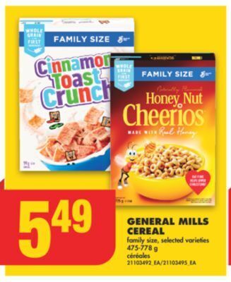 No Frills General mills cereal, 475-778 g offer