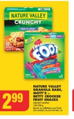 No Frills Nature valley granola bars, mott's or betty crocker fruit snacks, 120-230 g offer