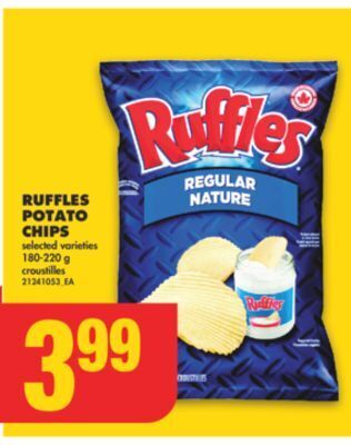No Frills Ruffles potato chips, 180-220 g offer