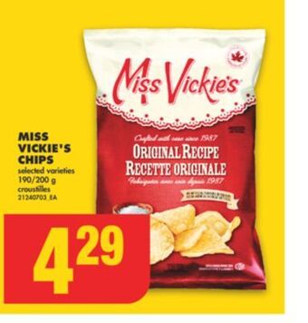 No Frills Miss vickie's chips, 190/200 g offer