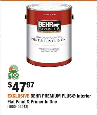 Home Depot Exclusive behr premium plus® interior flat paint & primer in one offer