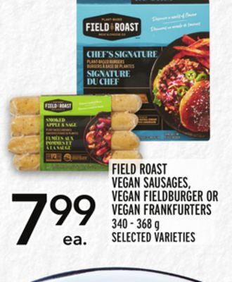 Metro Field roast vegan sausages, vegan fieldburger or vegan frankfurters offer