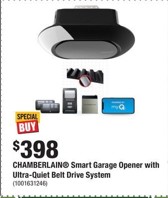 Home Depot Chamberlain® smart garage opener with ultra-quiet belt drive system offer