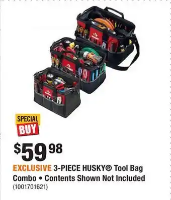 Home Depot Exclusive 3-piece husky® tool bag combo • contents shown not included offer