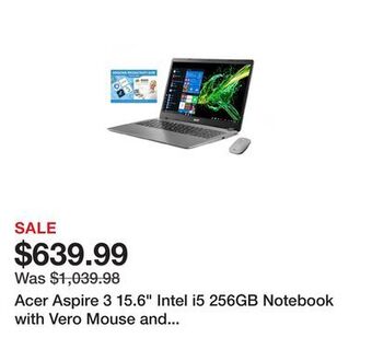 TSC Stores Acer aspire 3 15.6 intel i5 256gb notebook with vero mouse and productivity suite offer