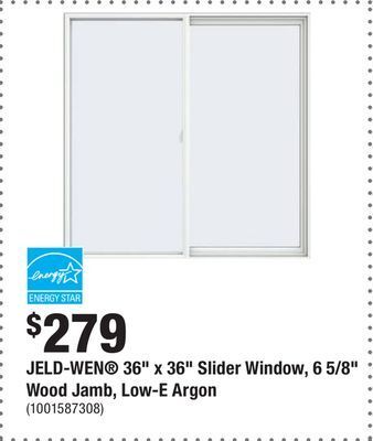 Home Depot Jeld-wen® 36 x 36 slider window, 6 5/8 wood jamb, low-e argon offer