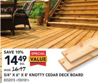 RONA 5/4 x 6 x 8' knotty cedar deck board offer