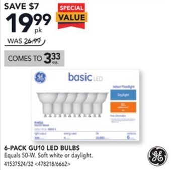 RONA Ge 6-pack gu10 led bulbs offer