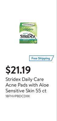 Walmart Stridex daily care acne pads with aloe sensitive skin 55 ct offer