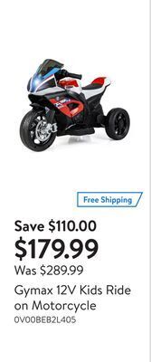 Walmart Gymax 12v kids ride on motorcycle offer