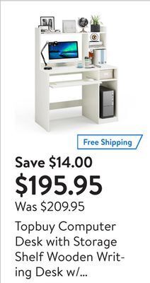 Walmart Topbuy computer desk with storage shelf wooden writing desk w/ hutch office desk with cpu stand & keyboard tray offer