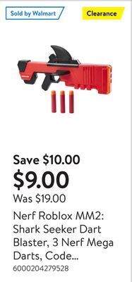 Nerf Roblox MM2: Shark Seeker Dart Blaster, Includes 3 Nerf Mega Darts –  Walmart Inventory Checker – BrickSeek