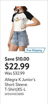 Walmart Allegra k junior's short sleeve t-shirt|xs-l offer
