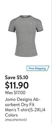 Walmart Jomo designs absorbent dry fit men's t-shirt|s-2xl|4 colors offer