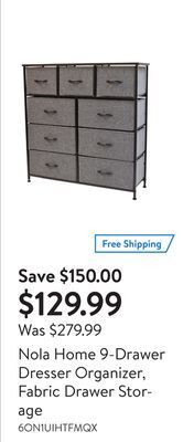 Walmart Nola home 9-drawer dresser organizer, fabric drawer storage offer
