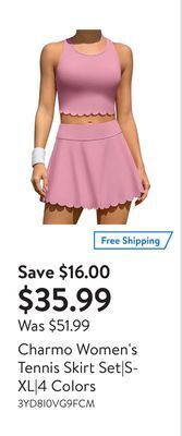 Walmart Charmo women's tennis skirt set|s-xl|4 colors offer