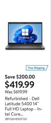 Walmart Refurbished - dell latitude 5400 14 full hd laptop - intel core i58365u | 16gb | 512gb ssd | win 11 pro offer