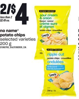 Zehrs Markets No name® potato chips, 200 g offer