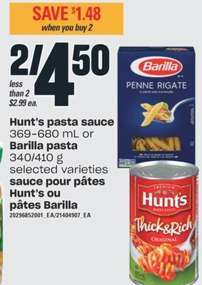 Valu-mart Sauce pour pâtes hunt's ou pâtes barilla offer
